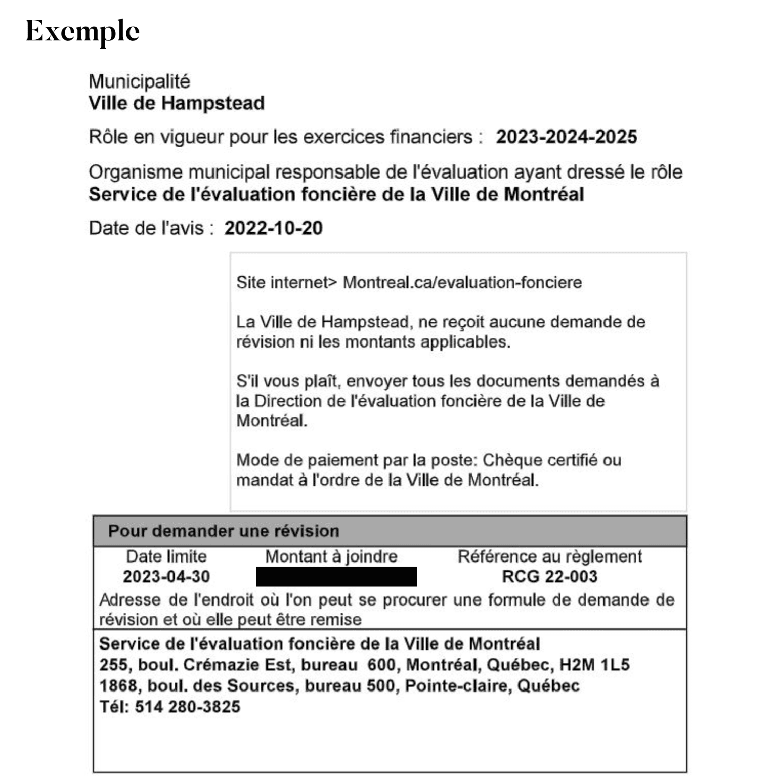 Demander une révision du rôle d'évaluation foncière Hampstead